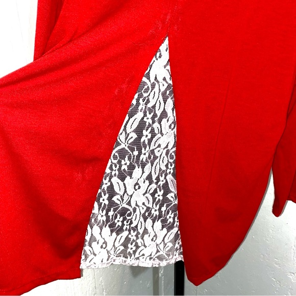 Rouge Collection 4X Red Blouse with Peak-a-boo White Lace Back - Picture 4 of 7